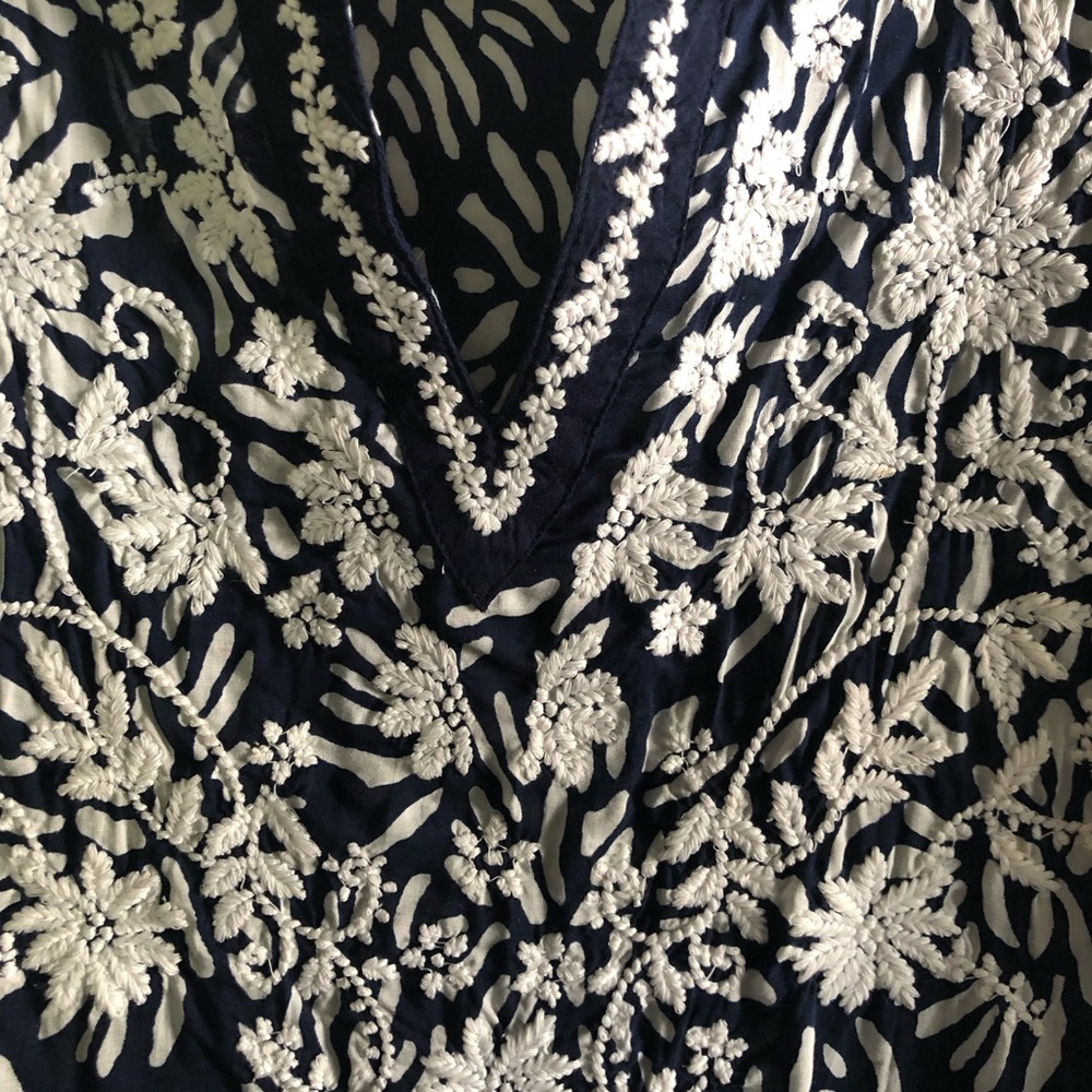Charter Club Navy and Cream Patterned and Embroidered Tunic